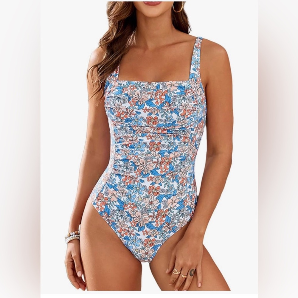 YIMISAN One Piece Swimsuit Square Neck Slimming Monokini High Cut size S